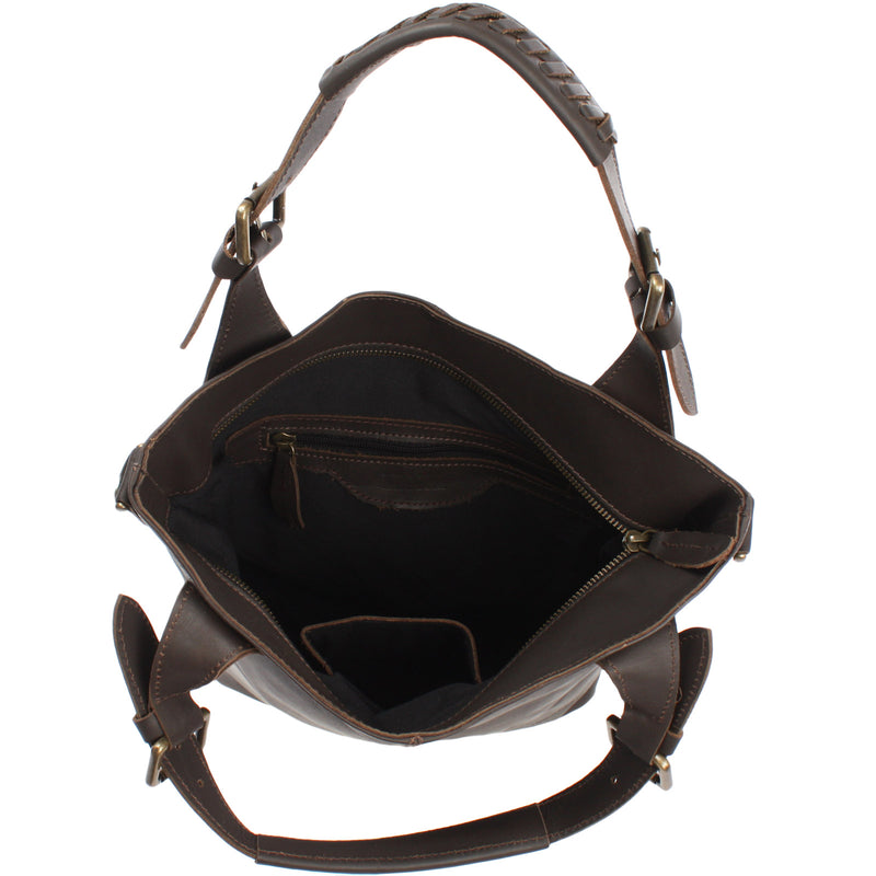 Leconi Umhängetasche Schultertasche Henkeltasche Damentasche Leder dunkelbraun LE0054 Fabrik Onlineshop