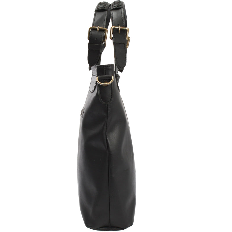 Leconi Umhängetasche Schultertasche Henkeltasche Damentasche Leder schwarz LE0054 Fabrikpreis