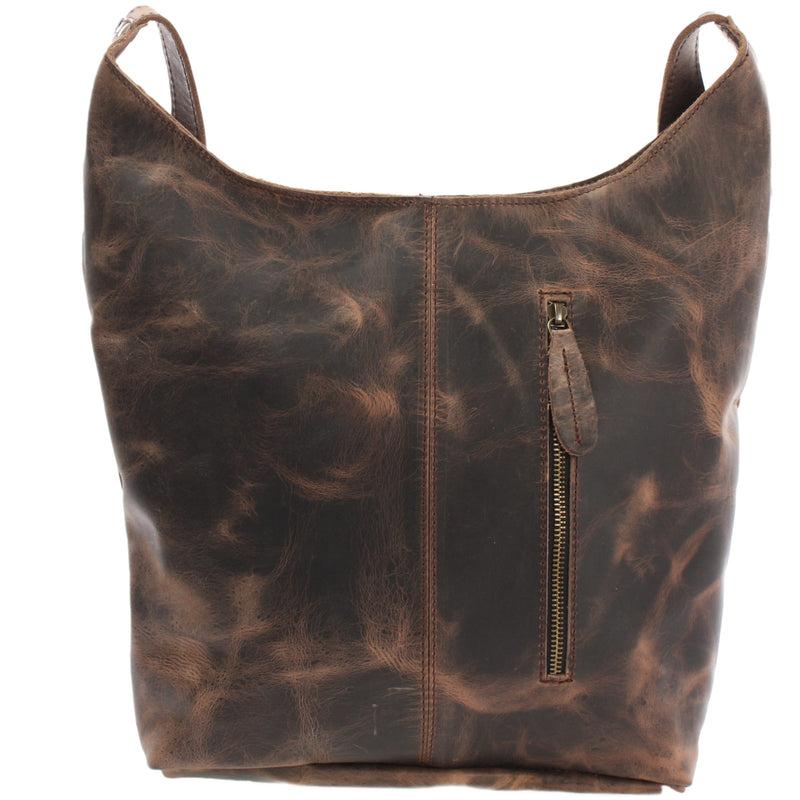 Leconi große Umhängetasche Schultertasche Beuteltasche Damentasche Leder schlamm LE0055 Sonderangebot
