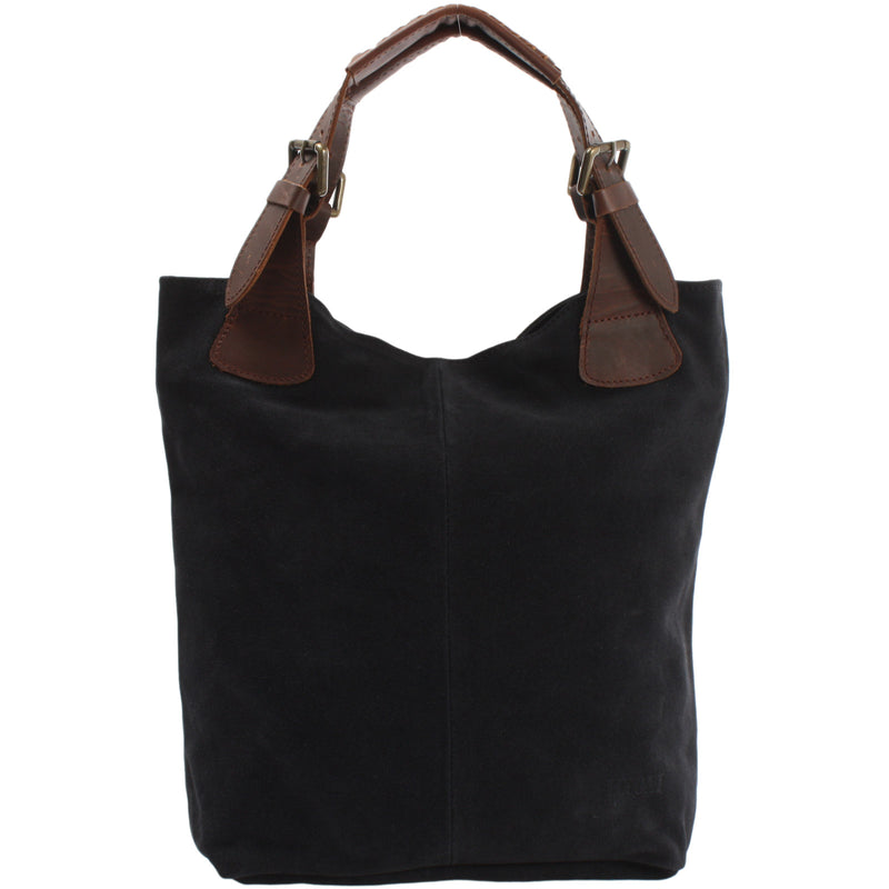 Leconi Henkeltasche Damentasche Wildleder Leder anthrazit LE0033