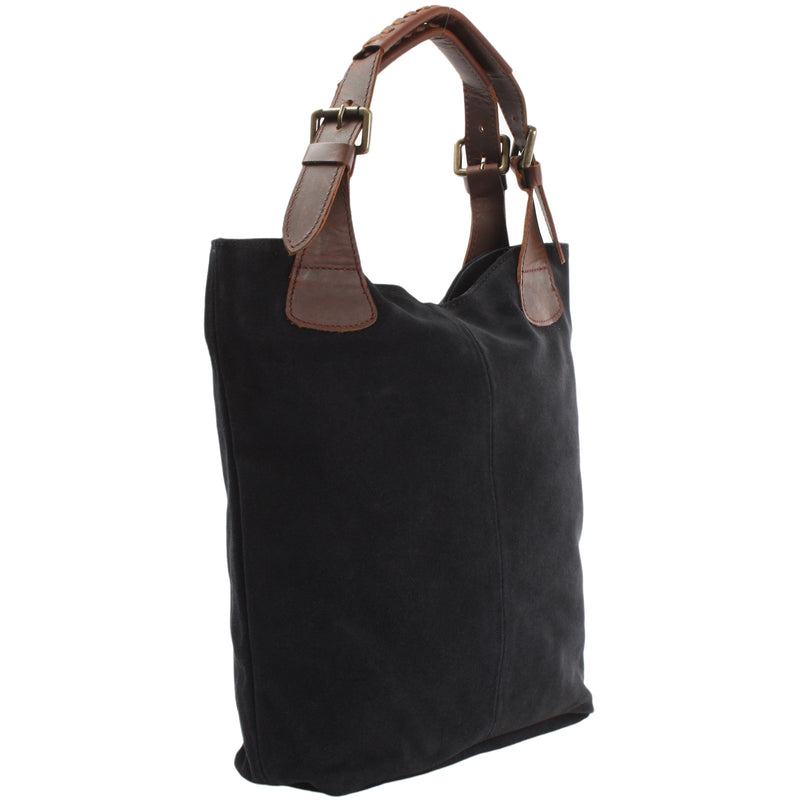Leconi Henkeltasche Damentasche Wildleder Leder anthrazit LE0033 Rabatt