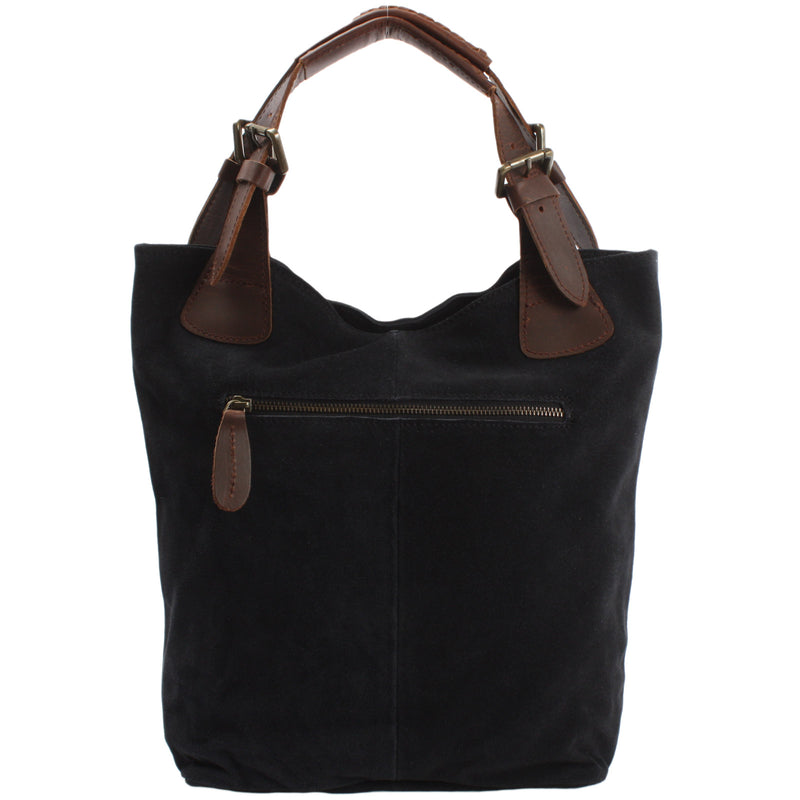 Leconi Henkeltasche Damentasche Wildleder Leder anthrazit LE0033 Rabatt