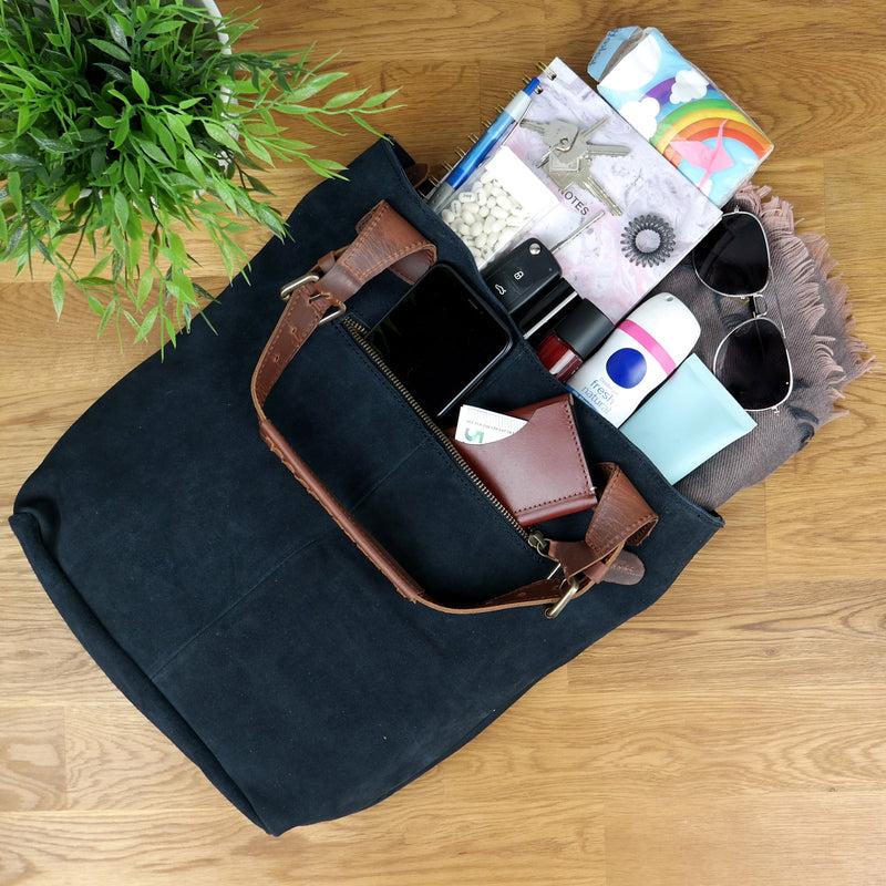 Leconi Henkeltasche Damentasche Wildleder Leder anthrazit LE0033 Rabatt