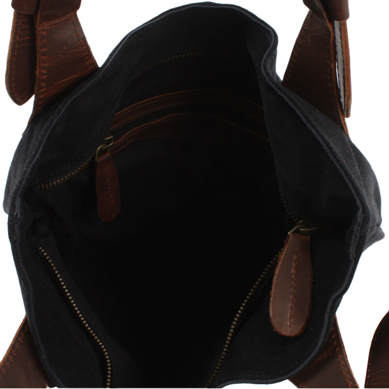 Leconi Henkeltasche Damentasche Wildleder Leder anthrazit LE0033 Rabatt