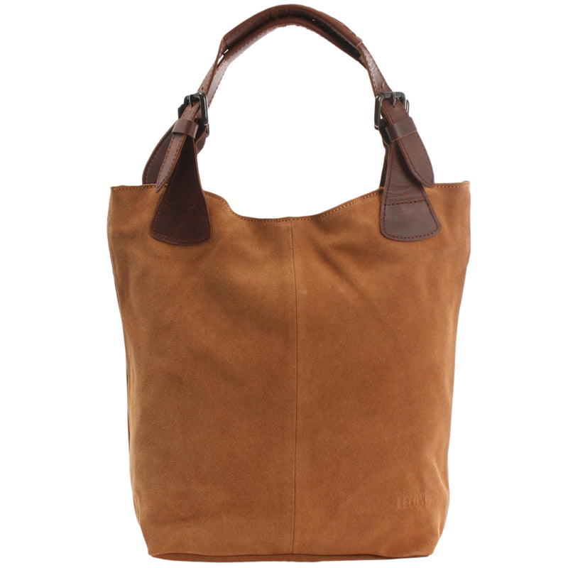 Leconi Henkeltasche Damentasche Veloursleder Leder cognac LE0033