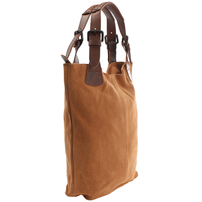 Leconi Henkeltasche Damentasche Veloursleder Leder cognac LE0033 Versandkostenfrei