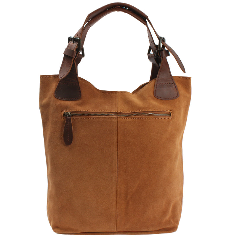 Leconi Henkeltasche Damentasche Veloursleder Leder cognac LE0033 Versandkostenfrei