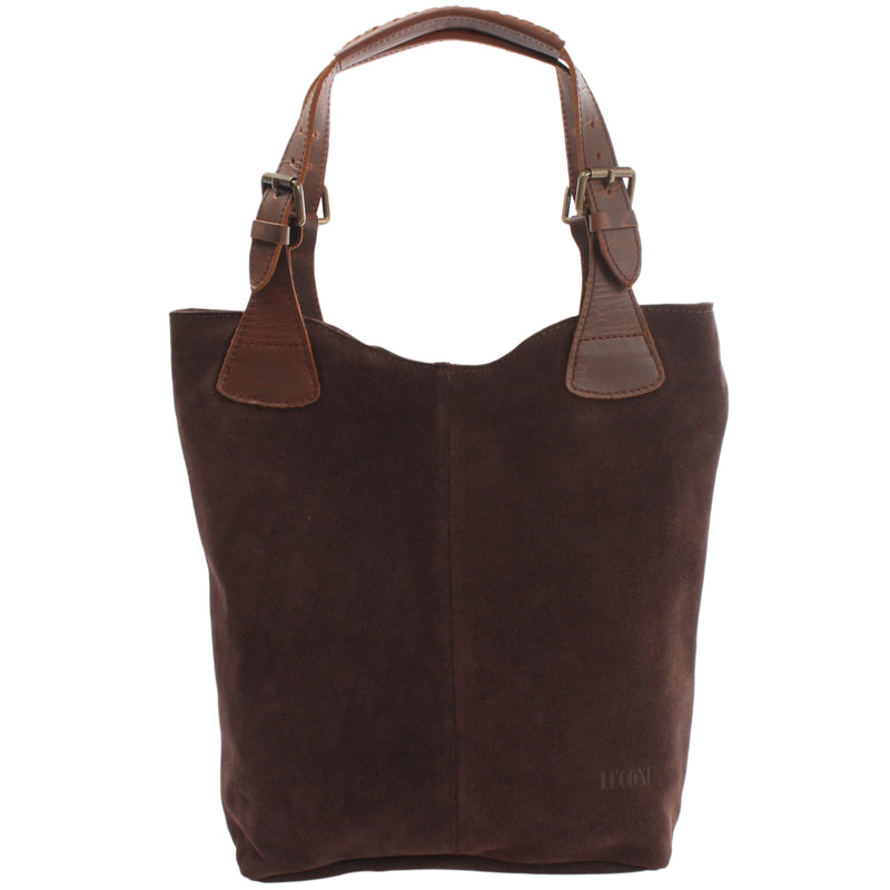 Leconi Henkeltasche Damentasche Veloursleder Leder dunkelbraun LE0033