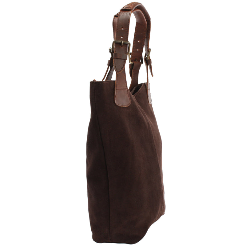 Leconi Henkeltasche Damentasche Veloursleder Leder dunkelbraun LE0033 Großer Ausverkauf