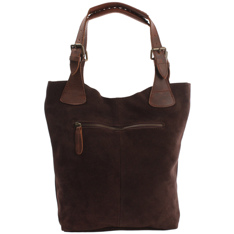 Leconi Henkeltasche Damentasche Veloursleder Leder dunkelbraun LE0033 Großer Ausverkauf