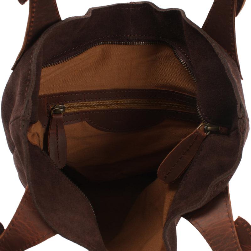 Leconi Henkeltasche Damentasche Veloursleder Leder dunkelbraun LE0033 Großer Ausverkauf