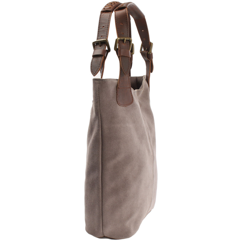 Leconi Henkeltasche Damentasche Veloursleder Leder grau LE0033 Flash Sale