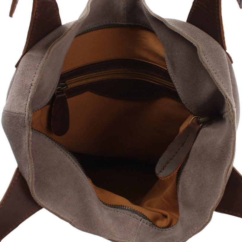Leconi Henkeltasche Damentasche Veloursleder Leder grau LE0033 Flash Sale