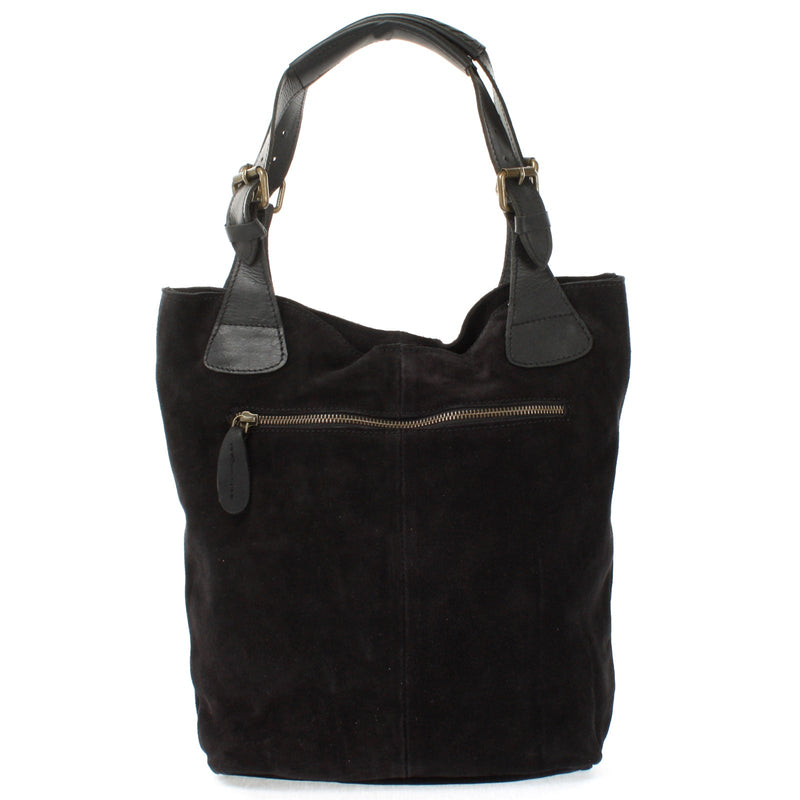 Leconi Henkeltasche Damentasche Veloursleder Leder schwarz LE0033 Online Shopping