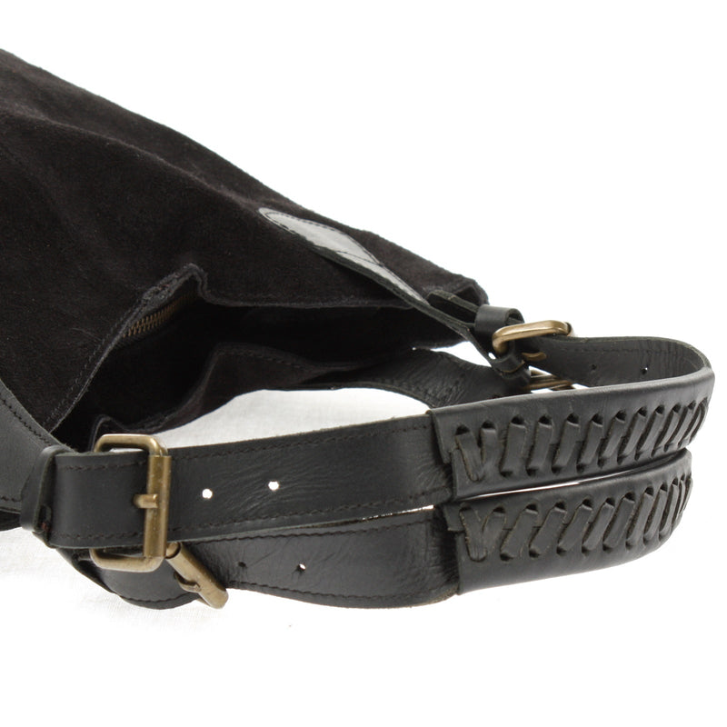 Leconi Henkeltasche Damentasche Veloursleder Leder schwarz LE0033 Online Shopping
