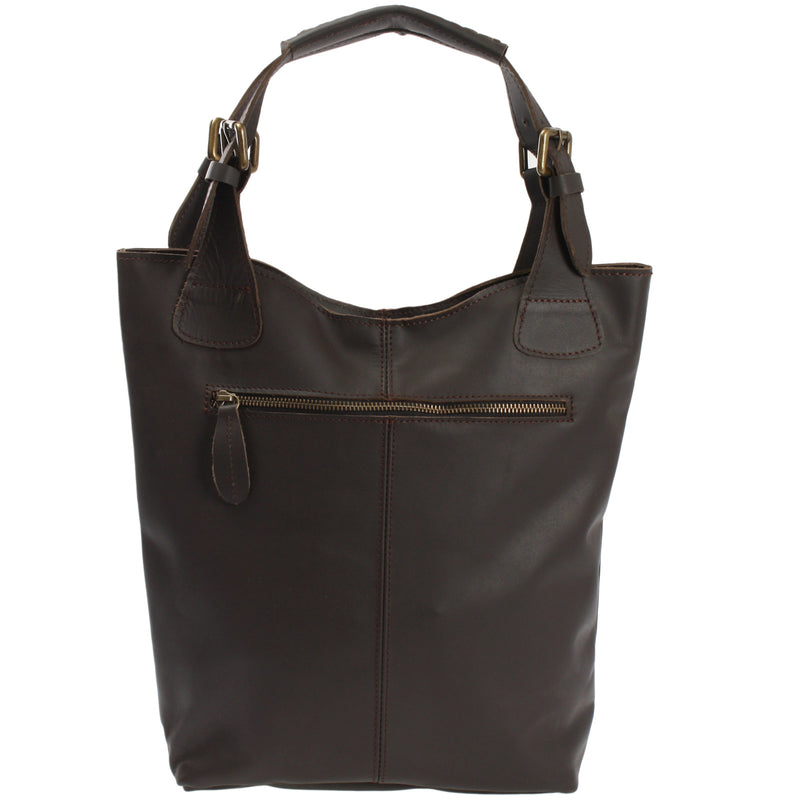 Leconi Henkeltasche Schultertasche Shopper Leder dunkelbraun LE0033 Preisnachlass