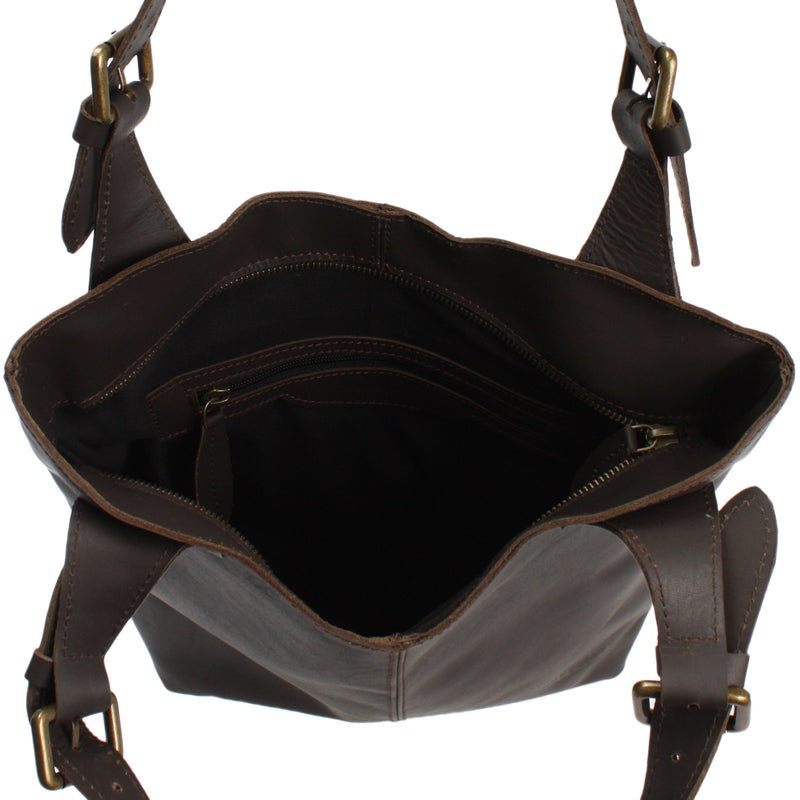 Leconi Henkeltasche Schultertasche Shopper Leder dunkelbraun LE0033 Preisnachlass