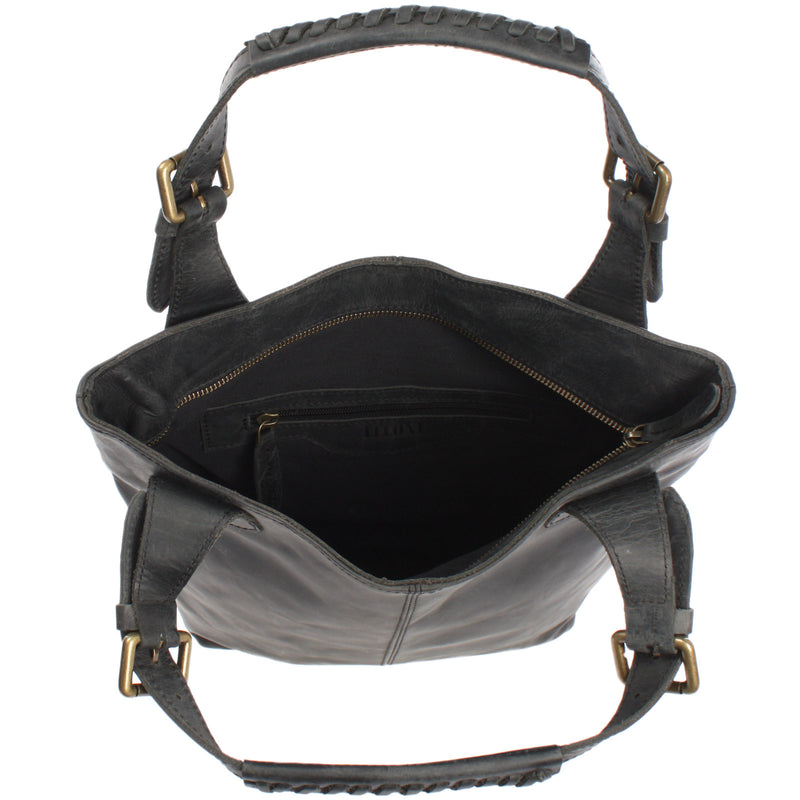 Leconi Henkeltasche Ledertasche Damentasche Leder grau LE0033 Saisonschlussverkauf