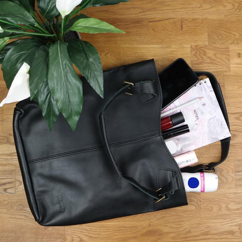 Leconi Shopper Henkeltasche Damentasche Leder schwarz LE0033 Cyber Monday