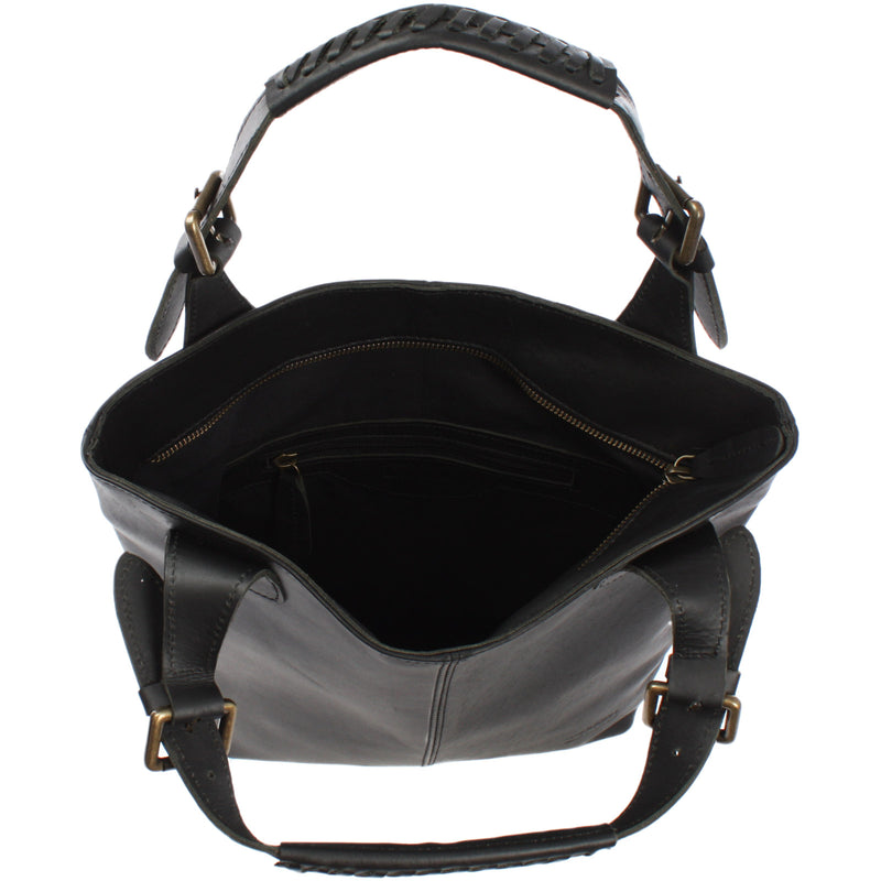 Leconi Shopper Henkeltasche Damentasche Leder schwarz LE0033 Cyber Monday