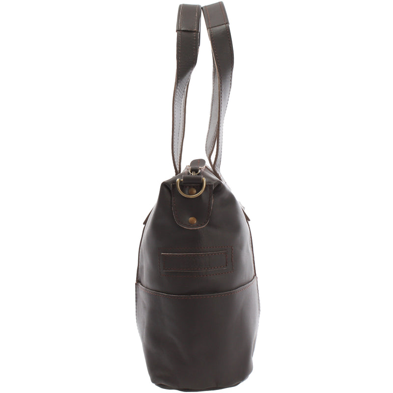 Leconi Shopper Schultertasche Henkeltasche Leder dunkelbraun LE0034 Osterangebot