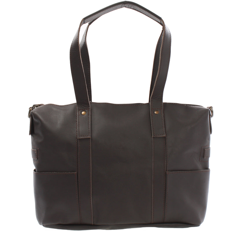 Leconi Shopper Schultertasche Henkeltasche Leder dunkelbraun LE0034 Osterangebot