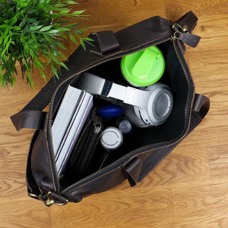 Leconi Shopper Schultertasche Henkeltasche Leder dunkelbraun LE0034 Osterangebot