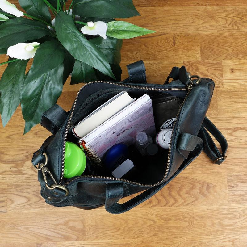 Leconi Shopper Schultertasche Henkeltasche Leder grau LE0034 Muttertagsangebot