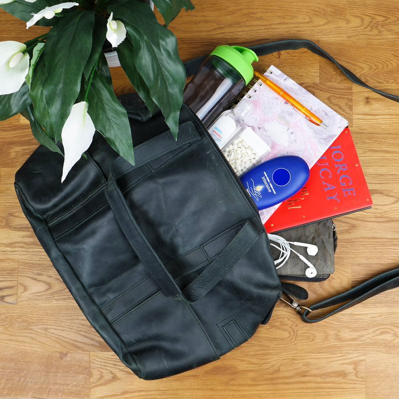 Leconi Shopper Schultertasche Henkeltasche Leder grau LE0034 Muttertagsangebot