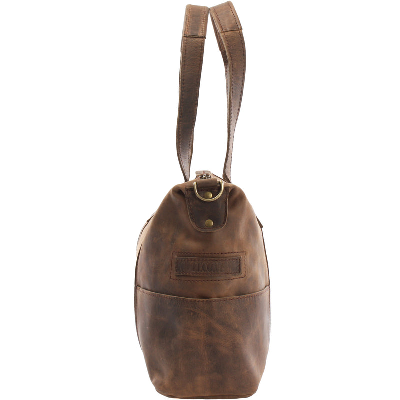 Leconi Shopper Schultertasche Henkeltasche Leder schlamm LE0034 Vatertagsangebot
