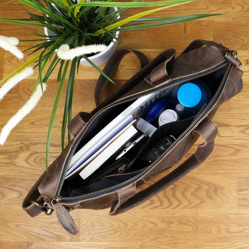 Leconi Shopper Schultertasche Henkeltasche Leder schlamm LE0034 Vatertagsangebot