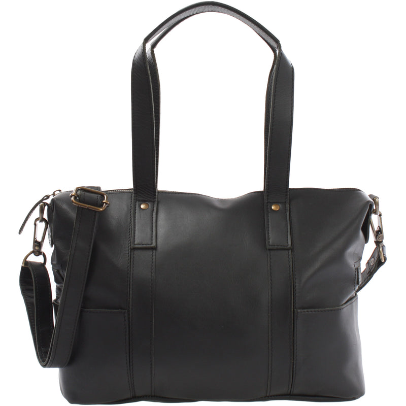 Leconi Shopper Schultertasche Henkeltasche Leder schwarz LE0034