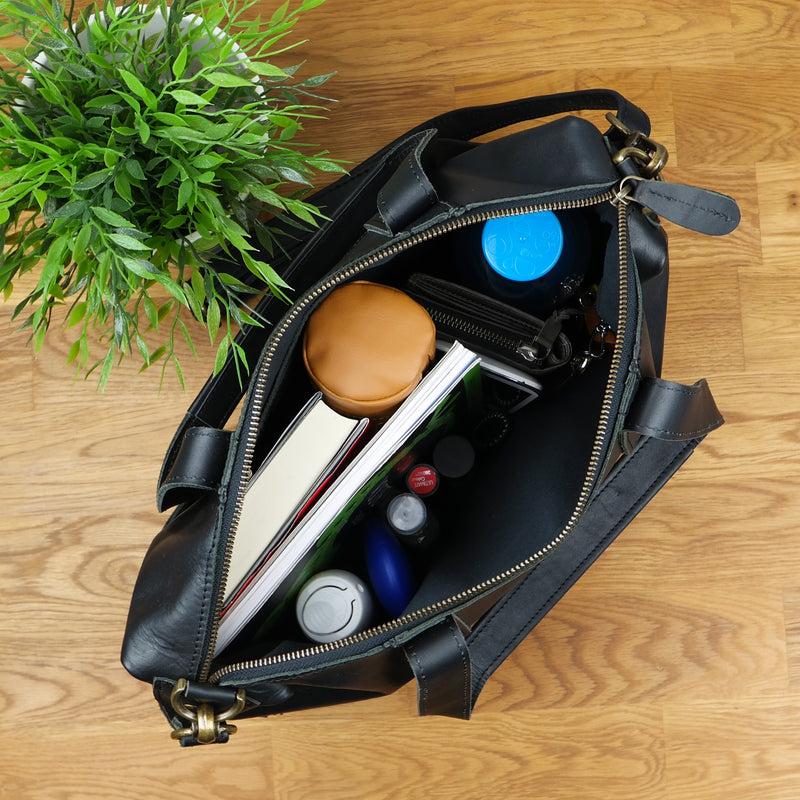 Leconi Shopper Schultertasche Henkeltasche Leder schwarz LE0034 Valentinstagsangebot