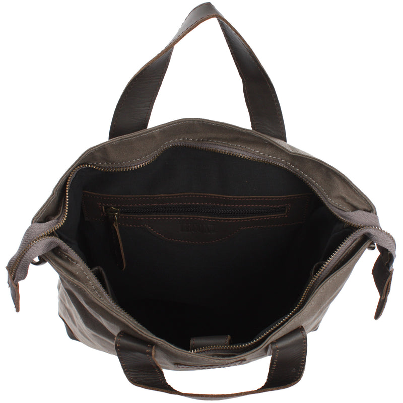 Leconi Shopper Henkeltasche Damen Canvas Leder grau LE0037 Jubiläumsangebot