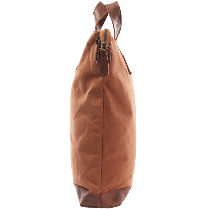 Leconi Shopper Henkeltasche Damen Canvas Leder cognac LE0037 Lagerräumung