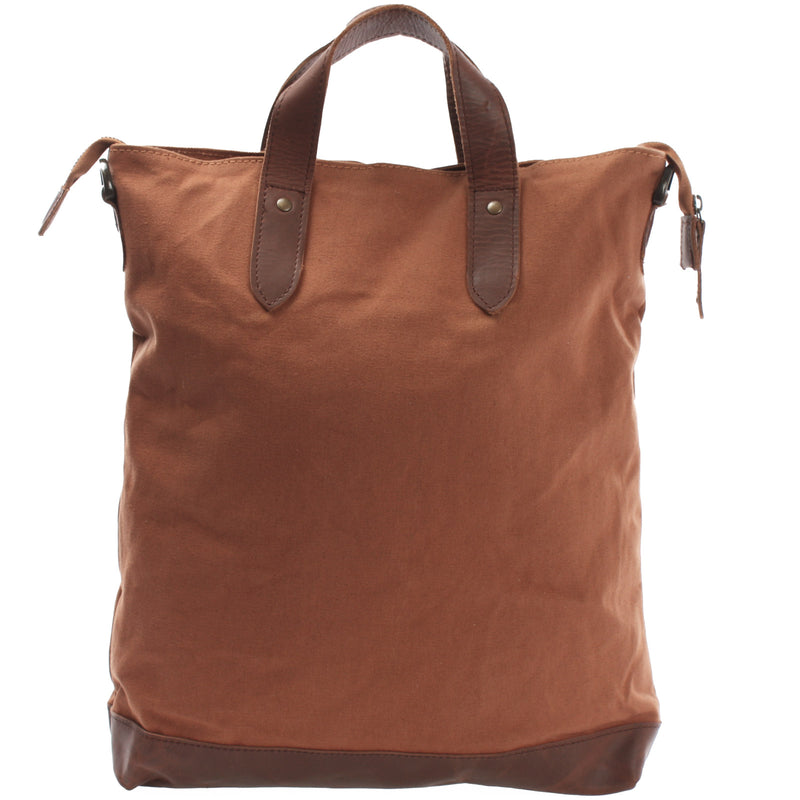 Leconi Shopper Henkeltasche Damen Canvas Leder cognac LE0037 Lagerräumung