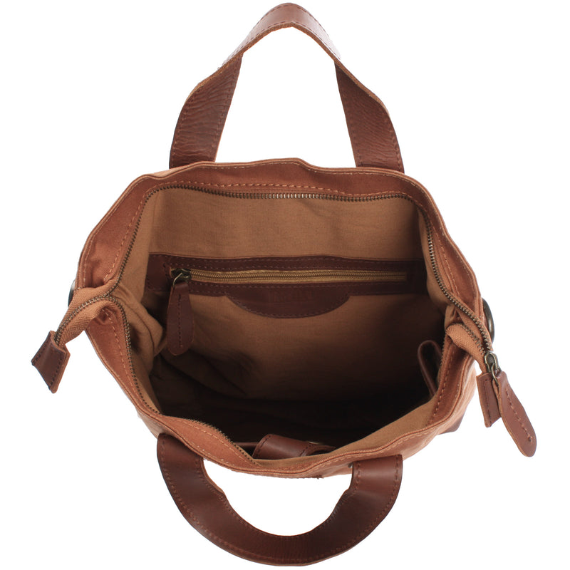 Leconi Shopper Henkeltasche Damen Canvas Leder cognac LE0037 Lagerräumung