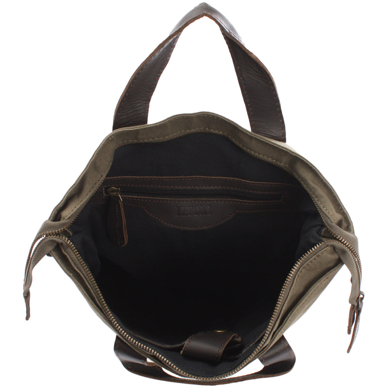 Leconi Shopper Henkeltasche Damen Canvas Leder grün LE0037 Heißer Verkauf