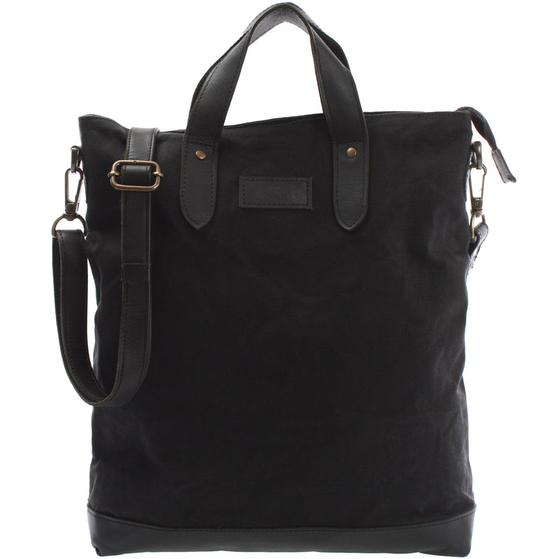 Leconi Shopper Henkeltasche Damen Canvas Leder schwarz LE0037