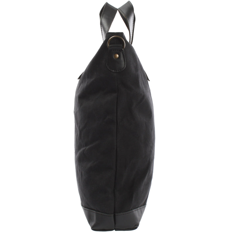 Leconi Shopper Henkeltasche Damen Canvas Leder schwarz LE0037 Top Angebot