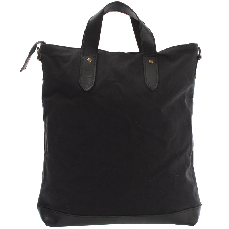 Leconi Shopper Henkeltasche Damen Canvas Leder schwarz LE0037 Top Angebot