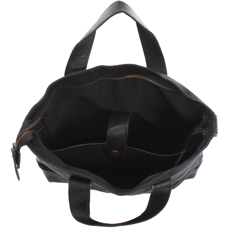 Leconi Shopper Henkeltasche Damen Canvas Leder schwarz LE0037 Top Angebot