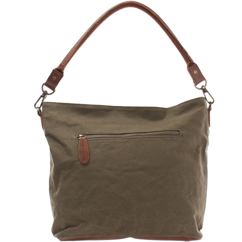 Leconi Schultertasche Umhängetasche Ledertasche Canvas Leder grün LE0039 Neueste Mode