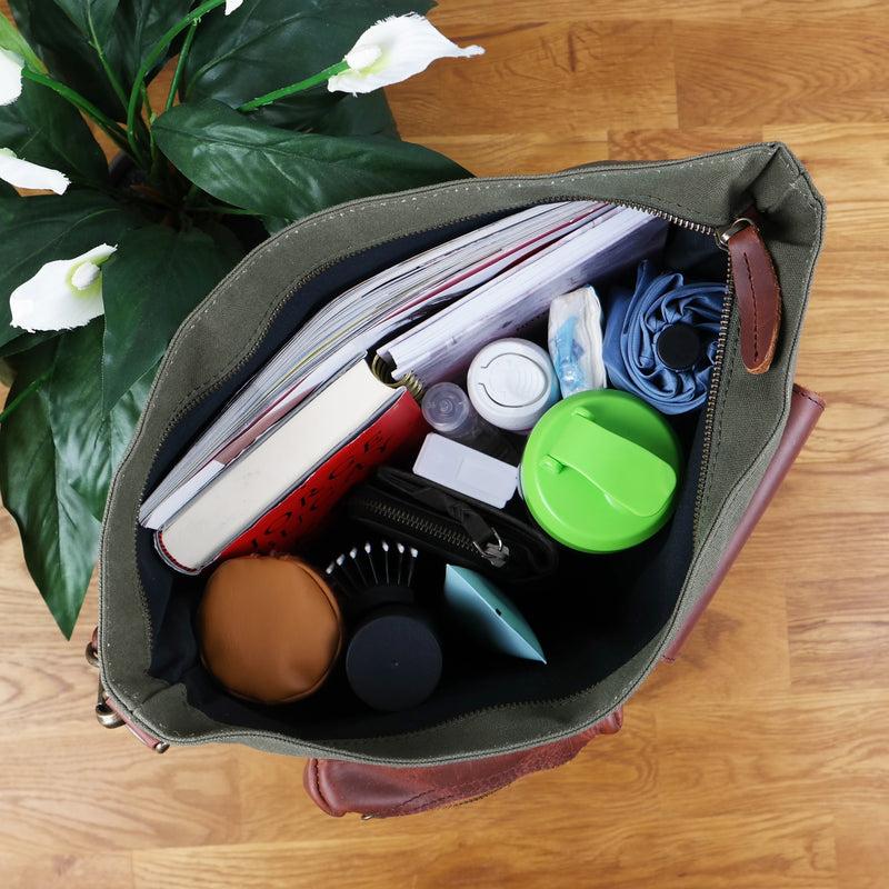 Leconi Schultertasche Umhängetasche Ledertasche Canvas Leder grün LE0039 Neueste Mode