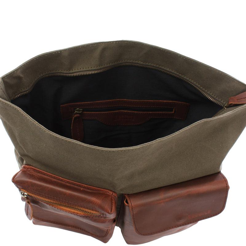 Leconi Schultertasche Umhängetasche Ledertasche Canvas Leder grün LE0039 Neueste Mode