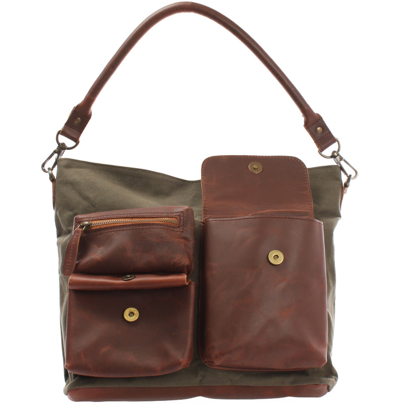 Leconi Schultertasche Umhängetasche Ledertasche Canvas Leder grün LE0039 Neueste Mode