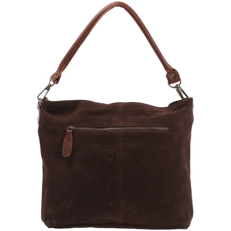 Leconi Schultertasche Umhängetasche Ledertasche Veloursleder dunkelbraun LE0039 Exklusive Angebote