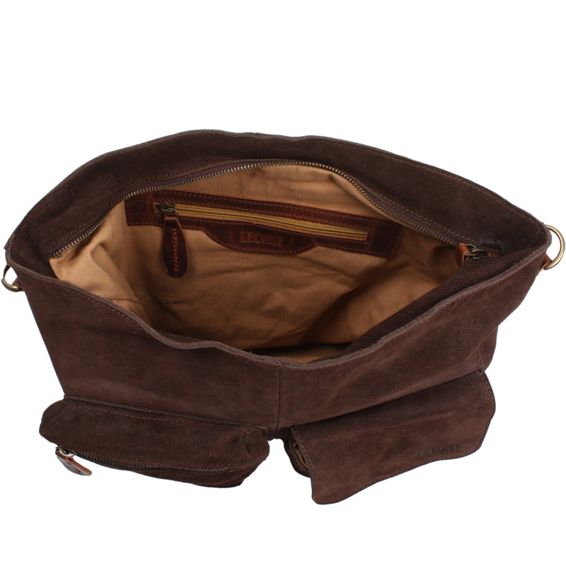 Leconi Schultertasche Umhängetasche Ledertasche Veloursleder dunkelbraun LE0039 Exklusive Angebote