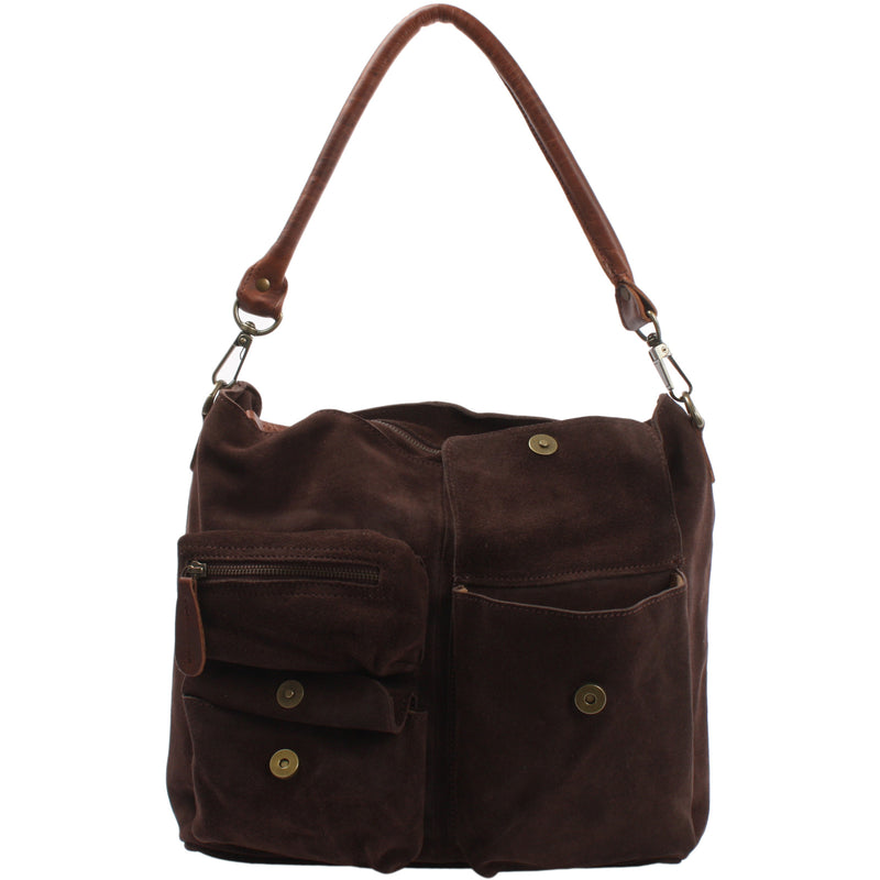 Leconi Schultertasche Umhängetasche Ledertasche Veloursleder dunkelbraun LE0039 Exklusive Angebote