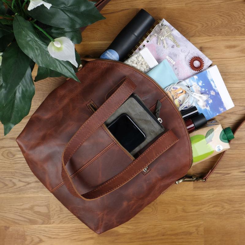 Leconi Shopper Schultertasche Damen Handtasche Ledertasche Henkeltasche Leder braun LE0060 Blitzangebot